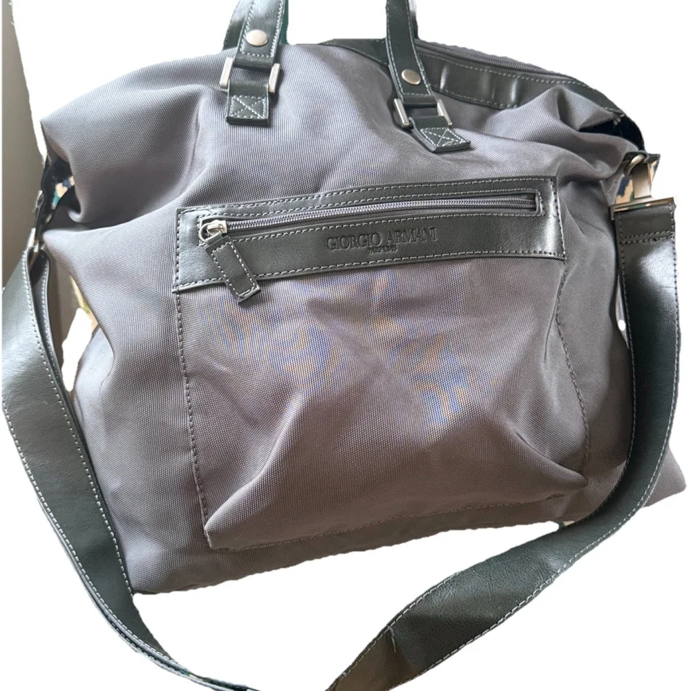 Giorgio Armani Parfums Large Gray  Nylon Shoulder Strap Bag Tote Holdall Weekend